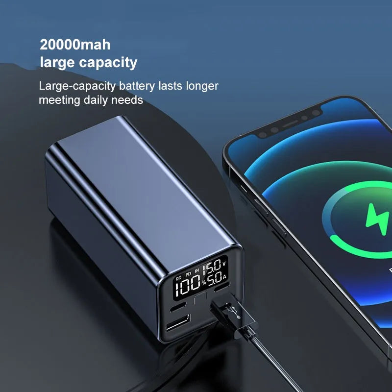 65W metal power bank for laptop charging with 20000mAh capacity in black, blue or grey colours