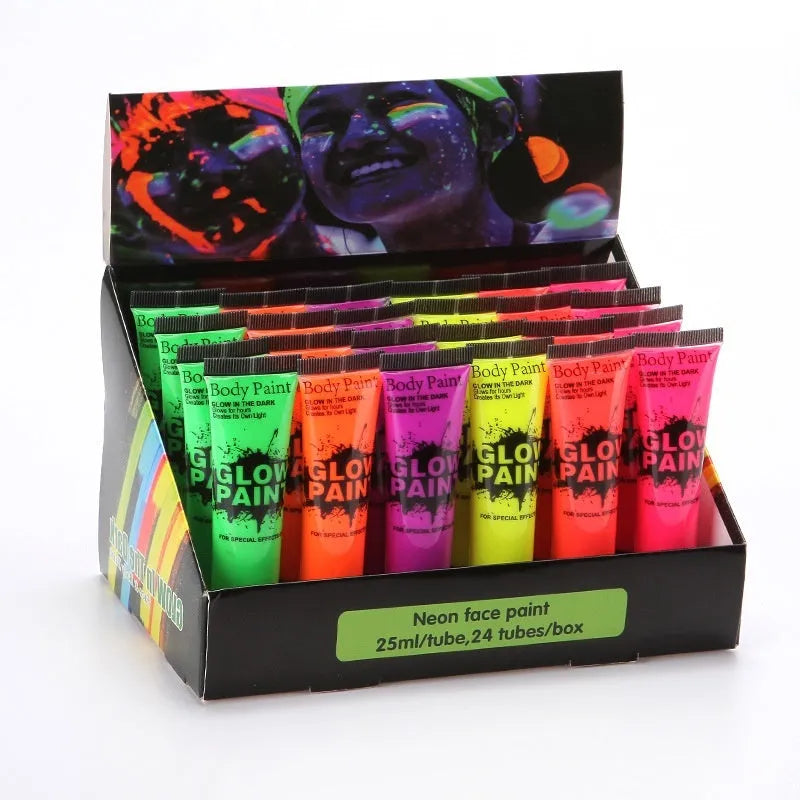 25ml tube of neon green gouache face and body paint, safe and non-toxic.