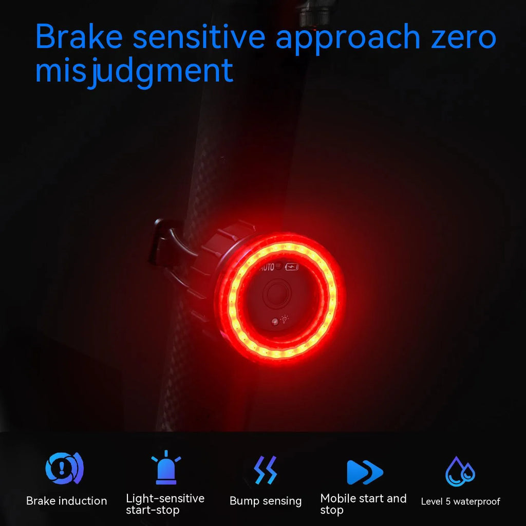Black intelligent induction brake taillight for bicycles with aluminium alloy construction