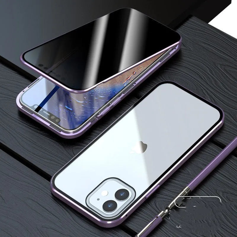 Anti-peep double-sided magneto phone case with metal frame for iPhone 11 in black