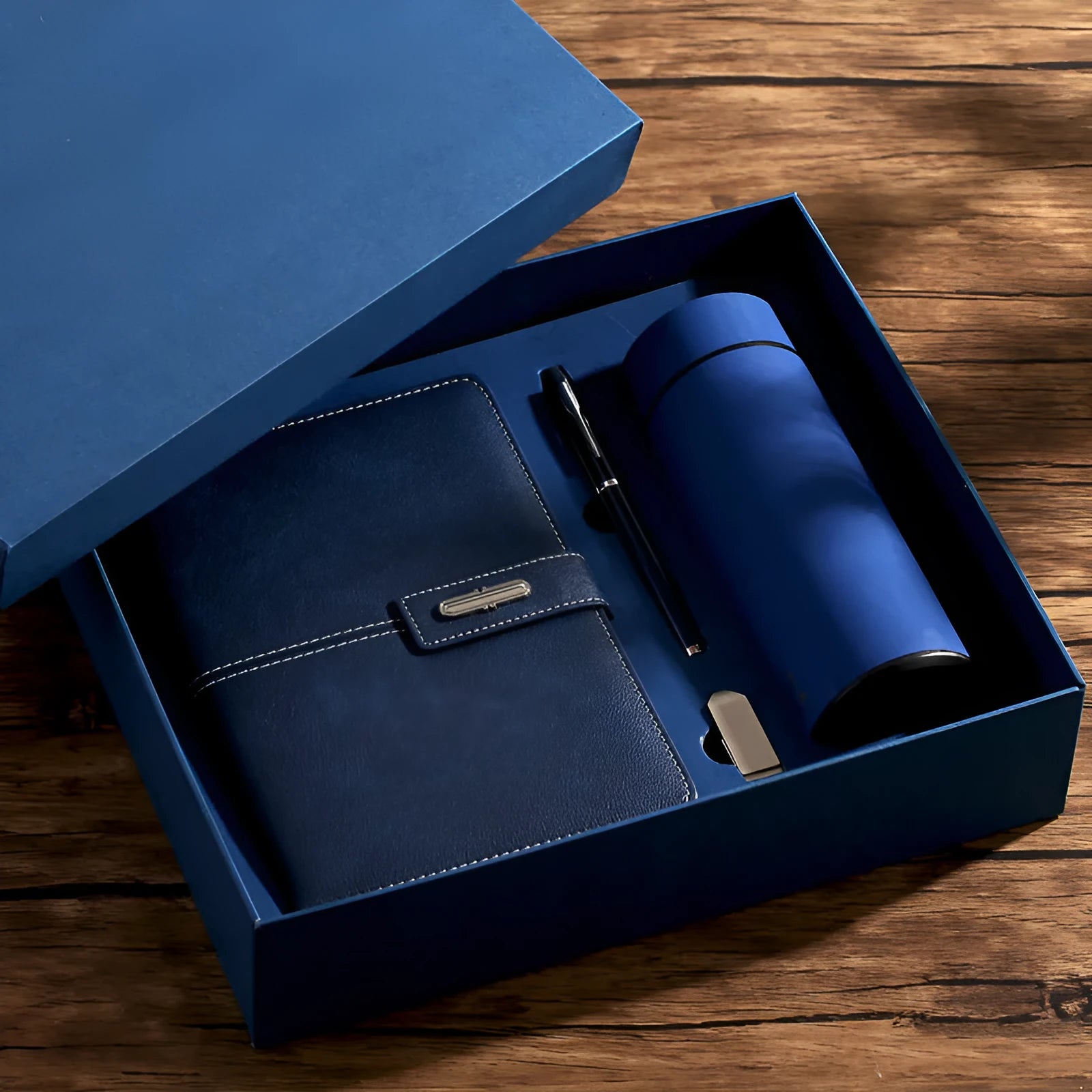 Customisable A5 notebook with imitation leather cover shown in multiple colour options.