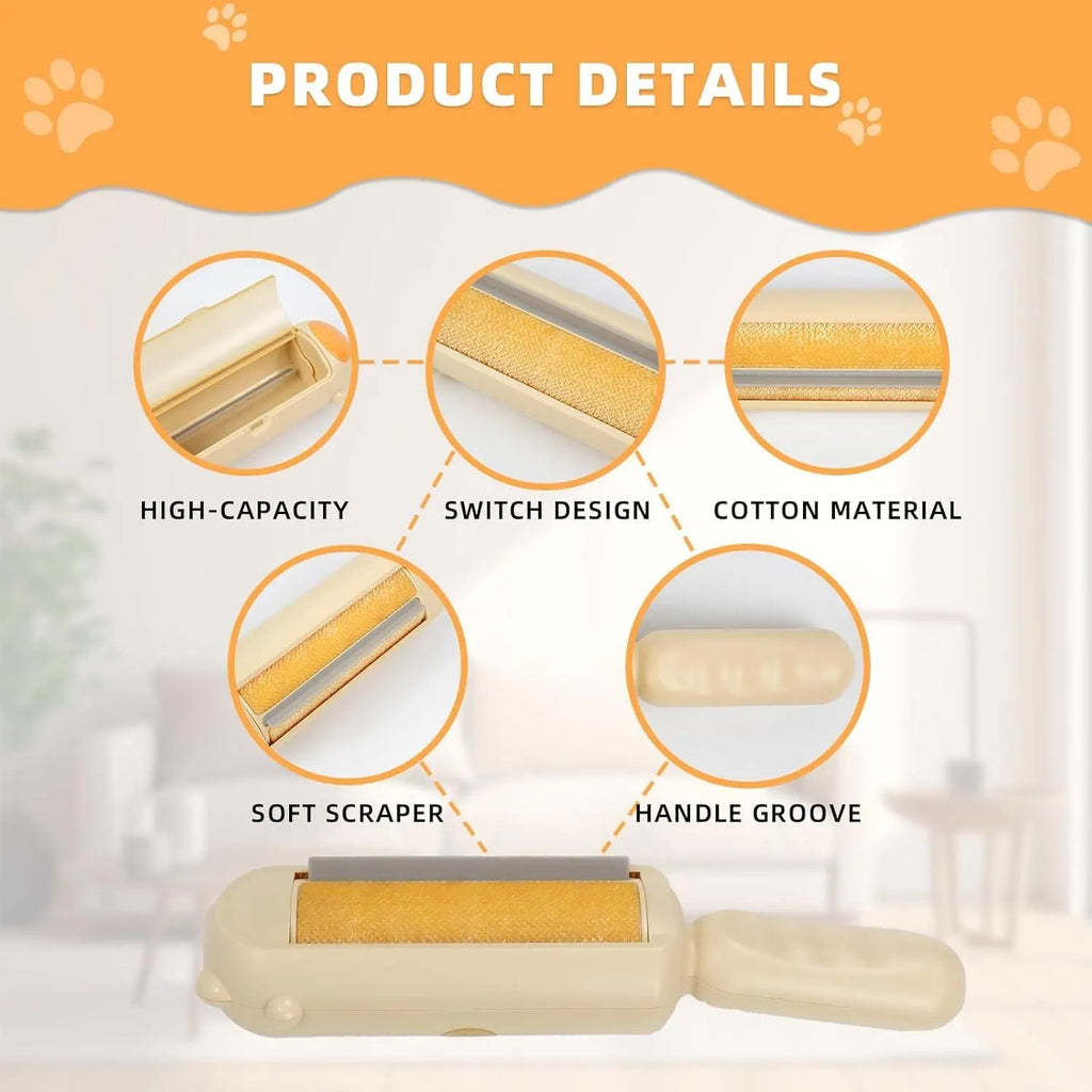 Blue reusable pet hair remover roller for cleaning furniture and car seats.