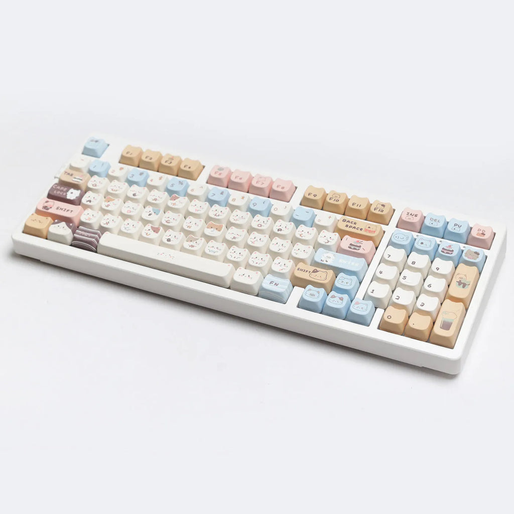 Sea Salt Cat themed PBT keycap set for mechanical keyboards with 7u supplementary keys