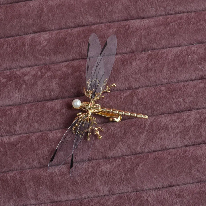 European golden dragonfly side clip headdress made of alloy with electroplated finish for women