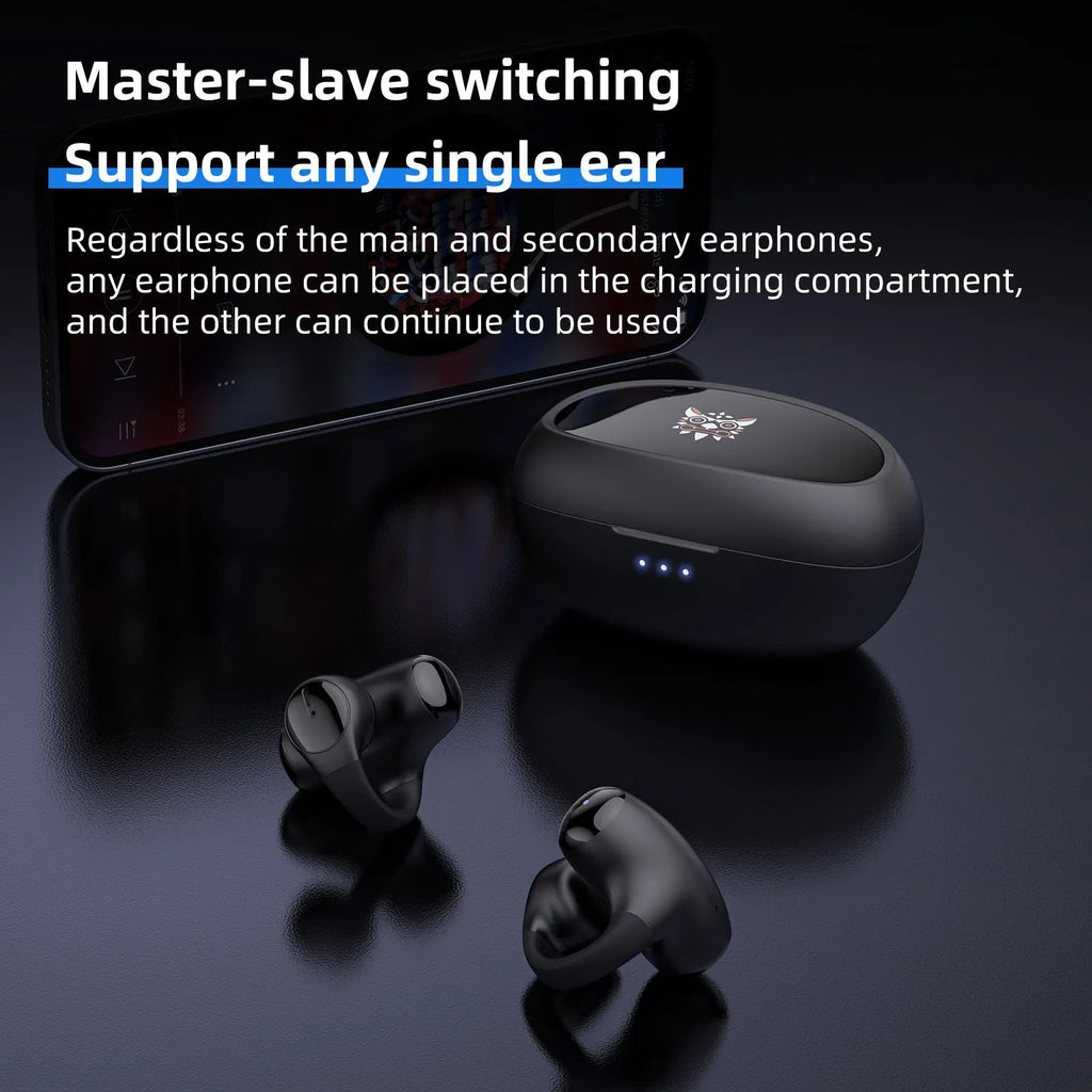 T306 Bluetooth gaming wireless clip-on sports headset in black with ear hook design