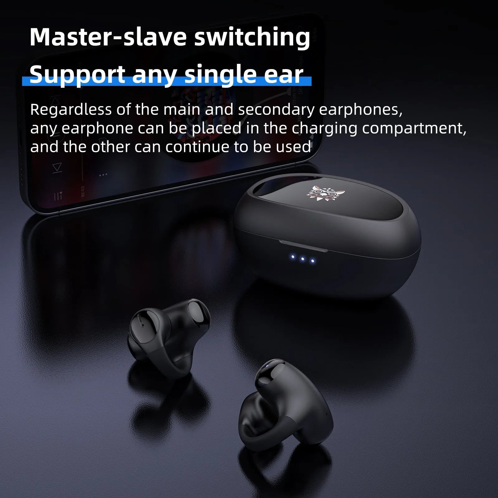T306 Bluetooth gaming wireless clip-on sports headset in black with ear hook design
