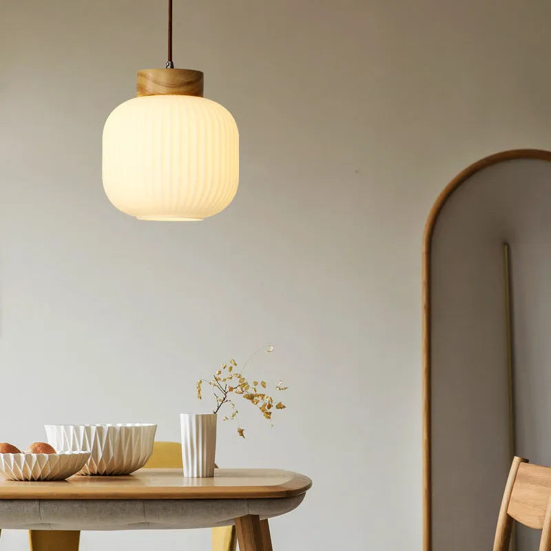 Handmade retro Chinese wooden pendant ceiling light with Nordic design in three size options.