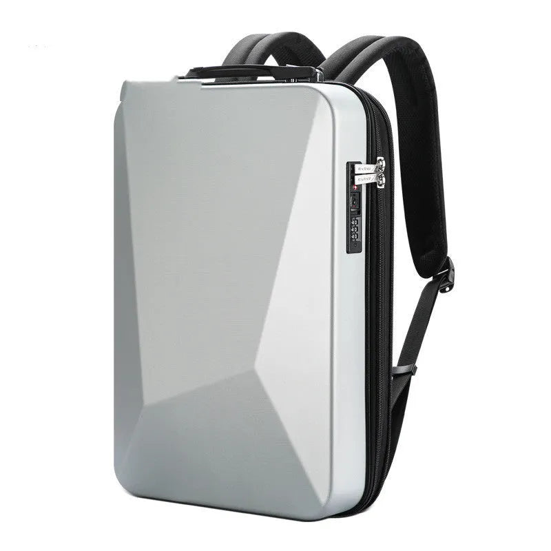 Men's PC hard shell gaming backpack with anti-theft lock in titanium gold silver or xingyao black colour