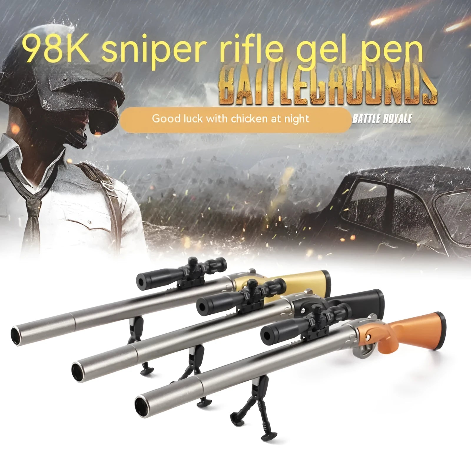 Eating Chicken 98K Sniper Rifle modelled gel pen with 0.5mm tip in blue and black.