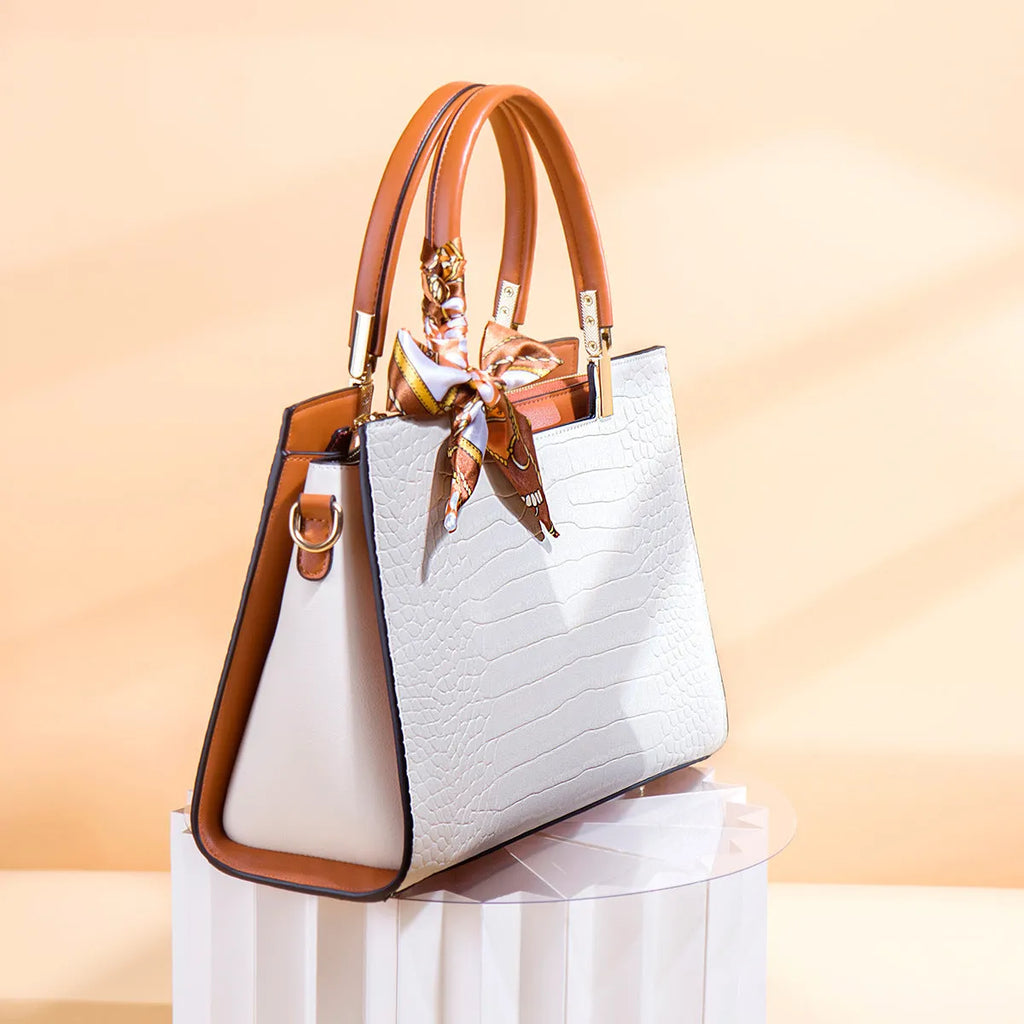 Milky white PU leather women's shoulder handbag with horizontal square shape and multiple internal compartments