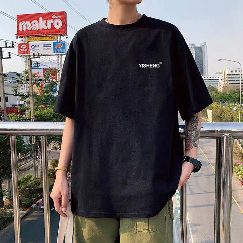 Cotton short sleeve plus size loose round neck t-shirt with letter print