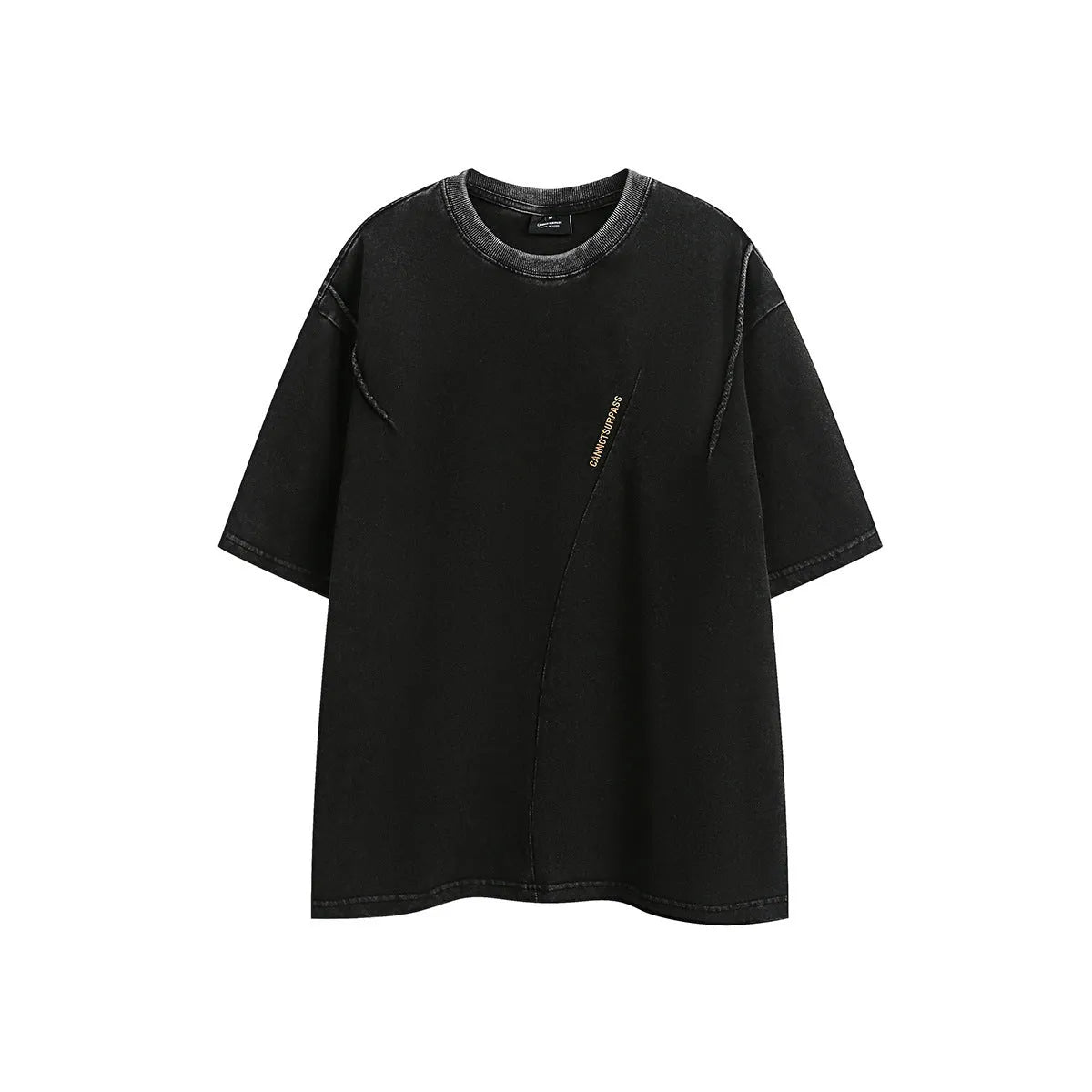 Retro style short-sleeved cotton T-shirt with embroidered details in loose fit