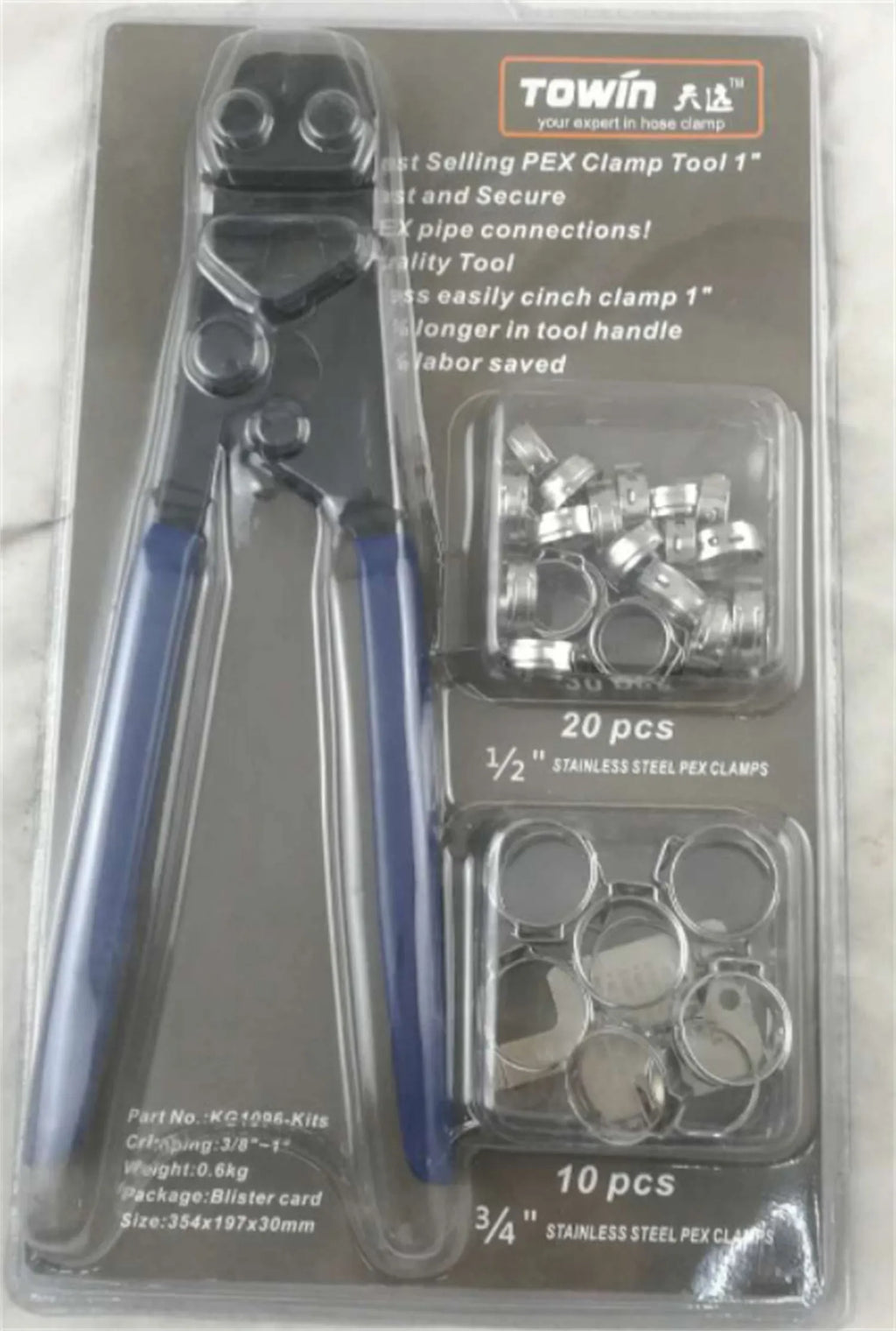 Single ear metal clamp with carbon steel cutting edge and red cloth handle for PEX pipe applications