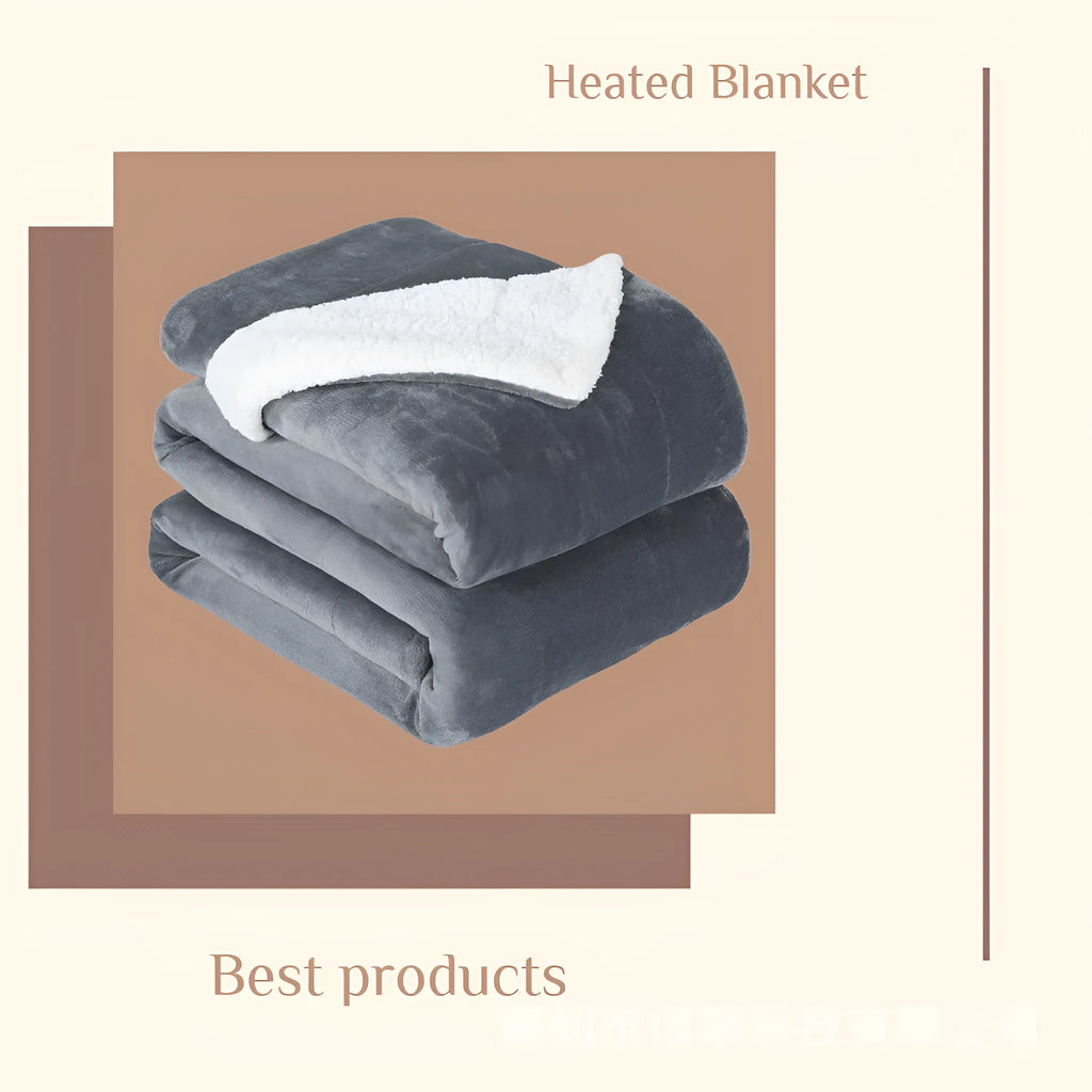 USB electric heating blanket with timing control in grey and brown colour options
