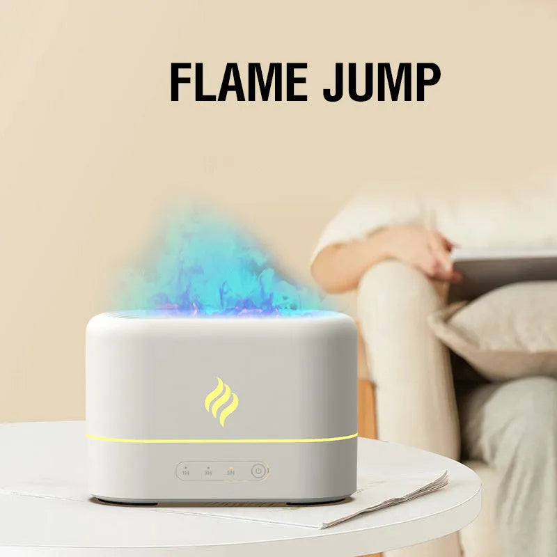 USB-powered aromatherapy humidifier with seven-colour flame effect and 0.5-1 litre water tank