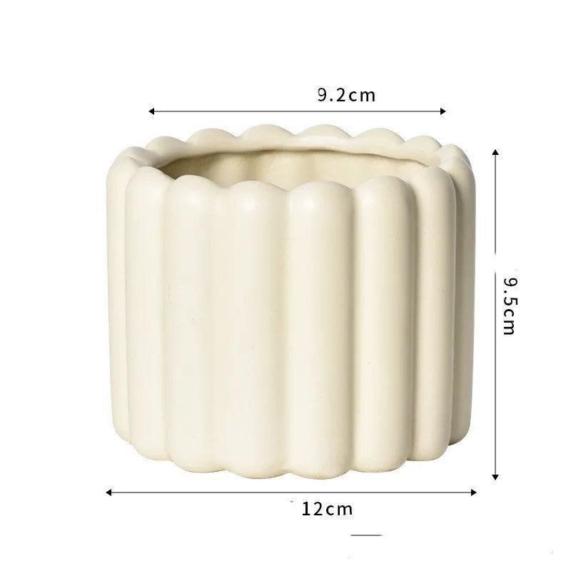 Roman column matte yellow ceramic flower pot for home plant decoration