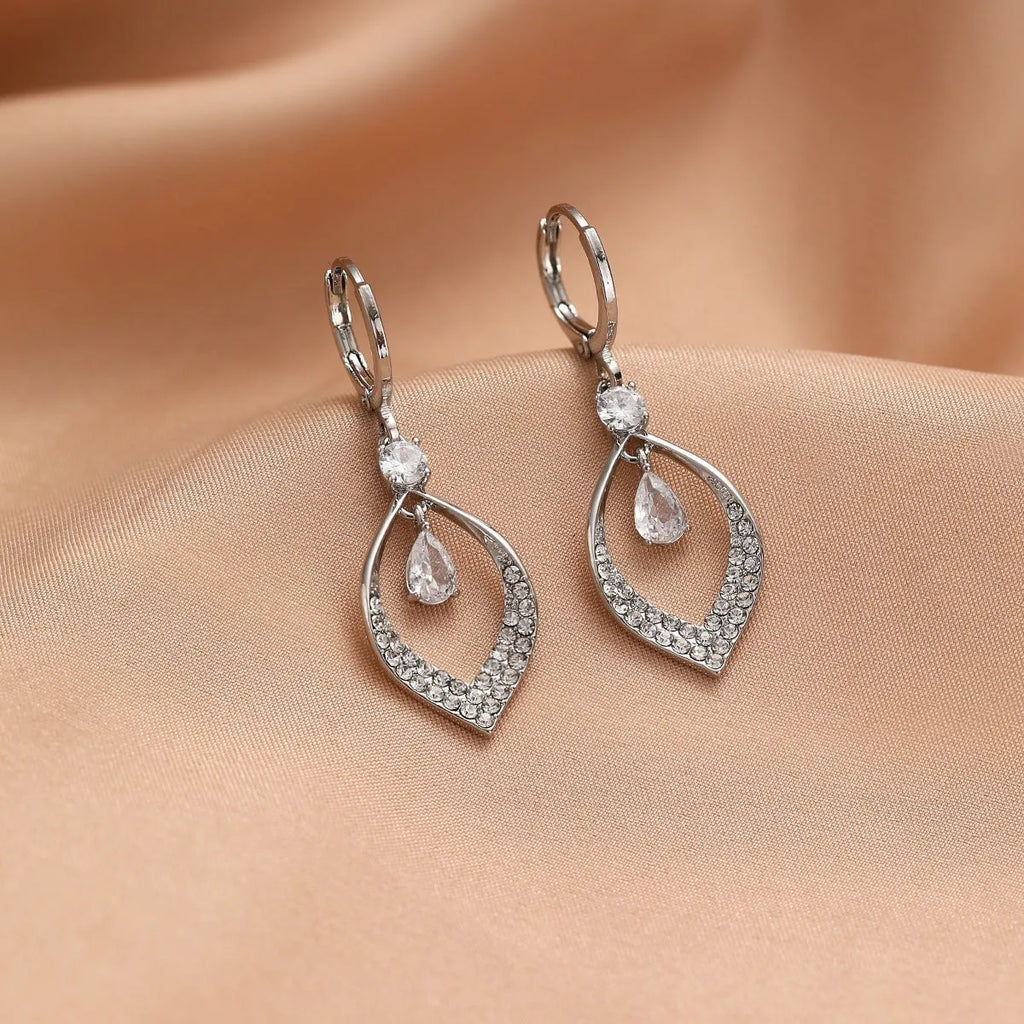 Copper zircon water drop tassel earrings with gold or silver electroplated buckles