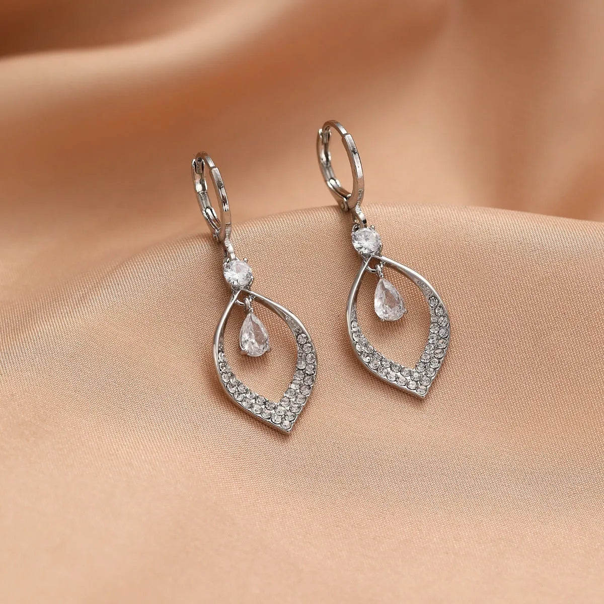 Copper zircon water drop tassel earrings with gold or silver electroplated buckles