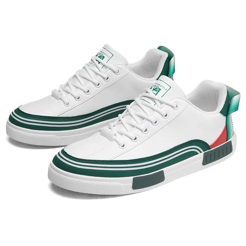 Men's casual canvas shoes with mesh upper in Milan beige and white/green colours