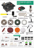 Lithium ion battery-powered desktop saw with metal construction and charging unit