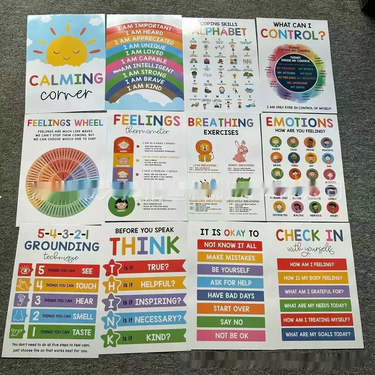 Calm corner poster set 12 or 16 sheets in 42x28cm or 35x25cm for classroom decoration