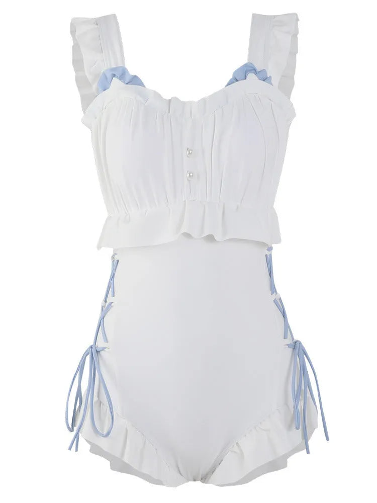Women's backless one-piece swimsuit in solid Milky White colour with sleeveless design