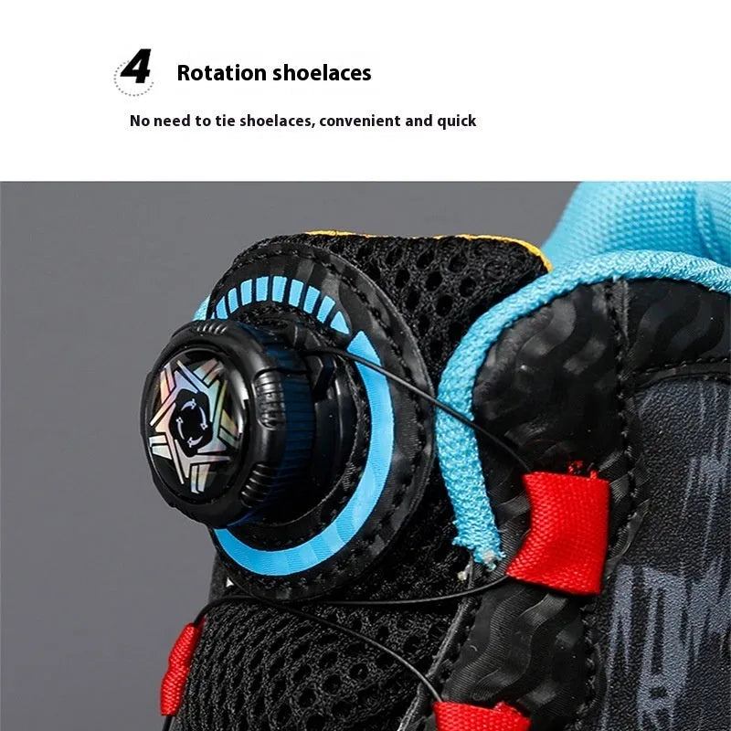Children's rotating button basketball shoes in multiple colours with waterproof synthetic leather upper