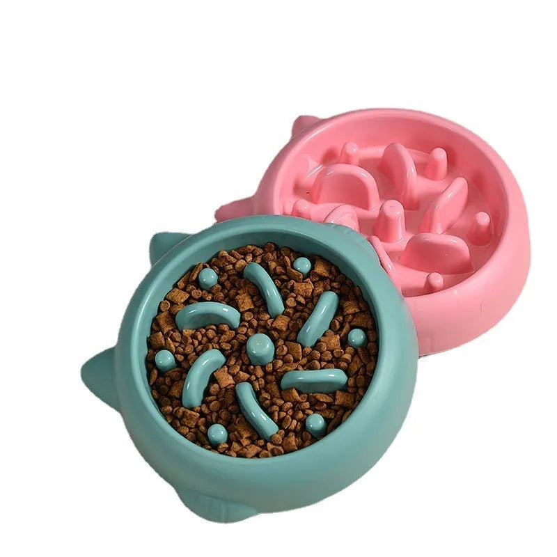 Bone pattern slow feeder dog bowl in PP plastic for anti-gulping pet feeding