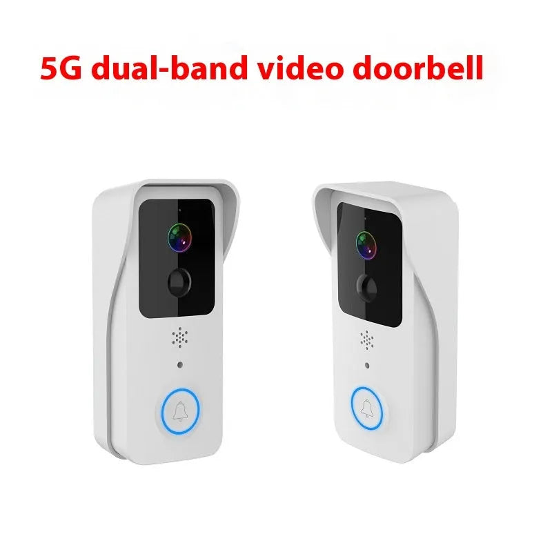 White waterproof HD visual doorbell with intercom, camera, and 18650 battery for home security