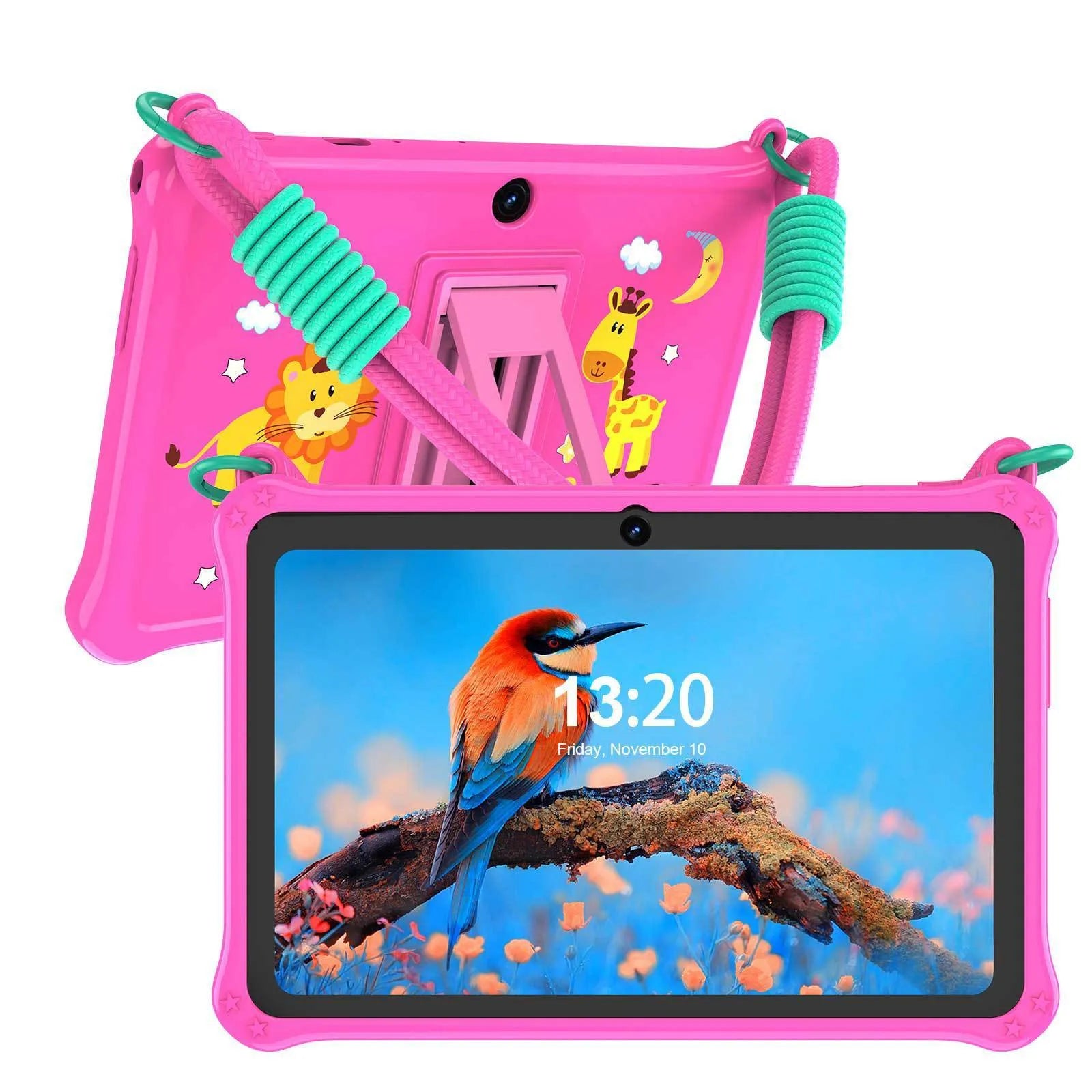 Sapphire blue silicone protective case for 7-inch children's tablet with flat strap and HD screen film