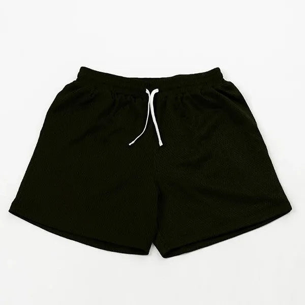 Man's black mesh quick-drying athletic shorts for summer running and fitness.