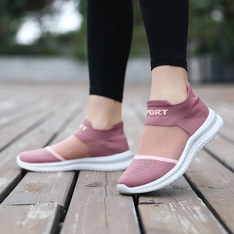 Breathable flyknit low top sock shoes in khaki with lace and hollow details, pair of casual sports shoes