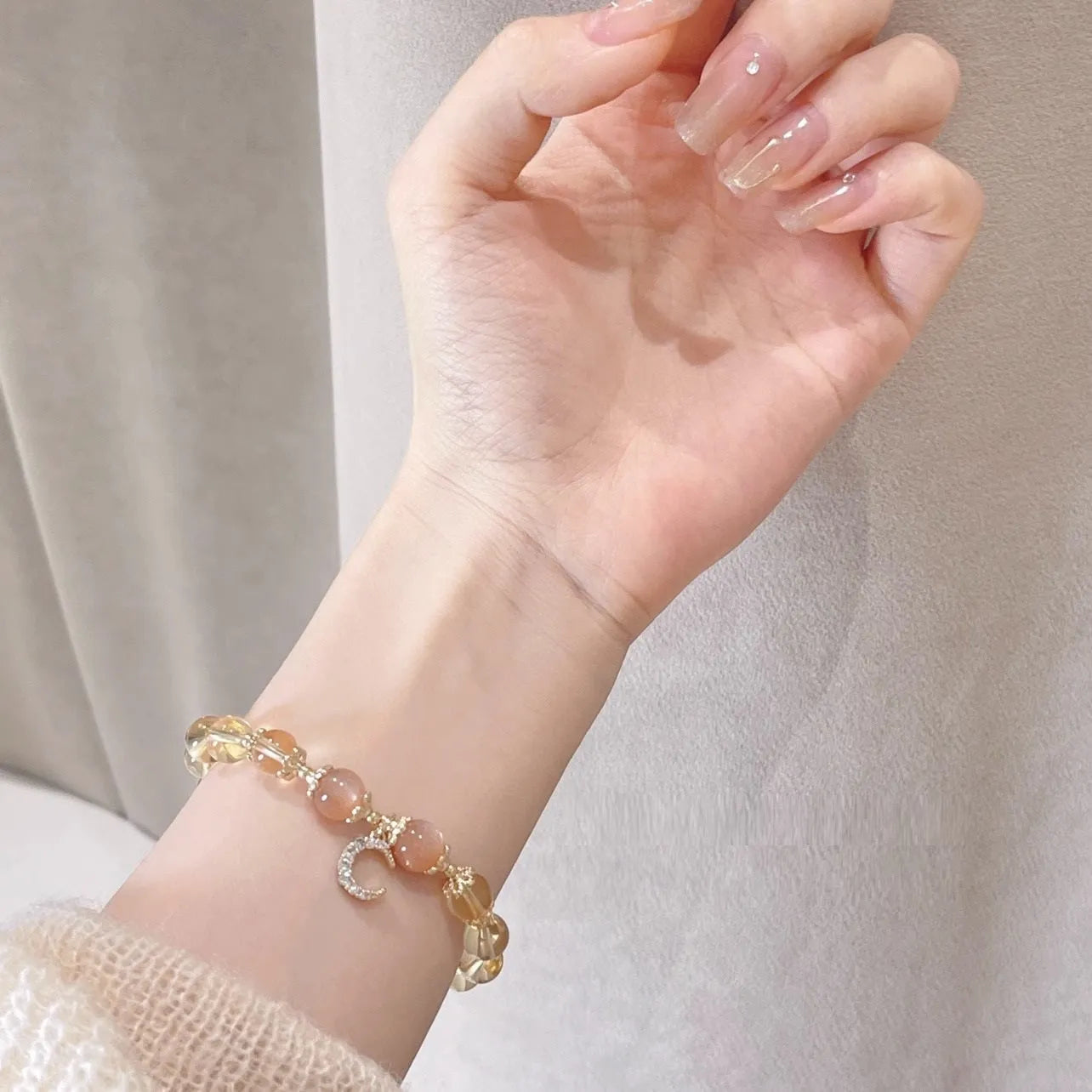 Citrine moon crystal bracelet with 14K gilded finish and diamond cut for women