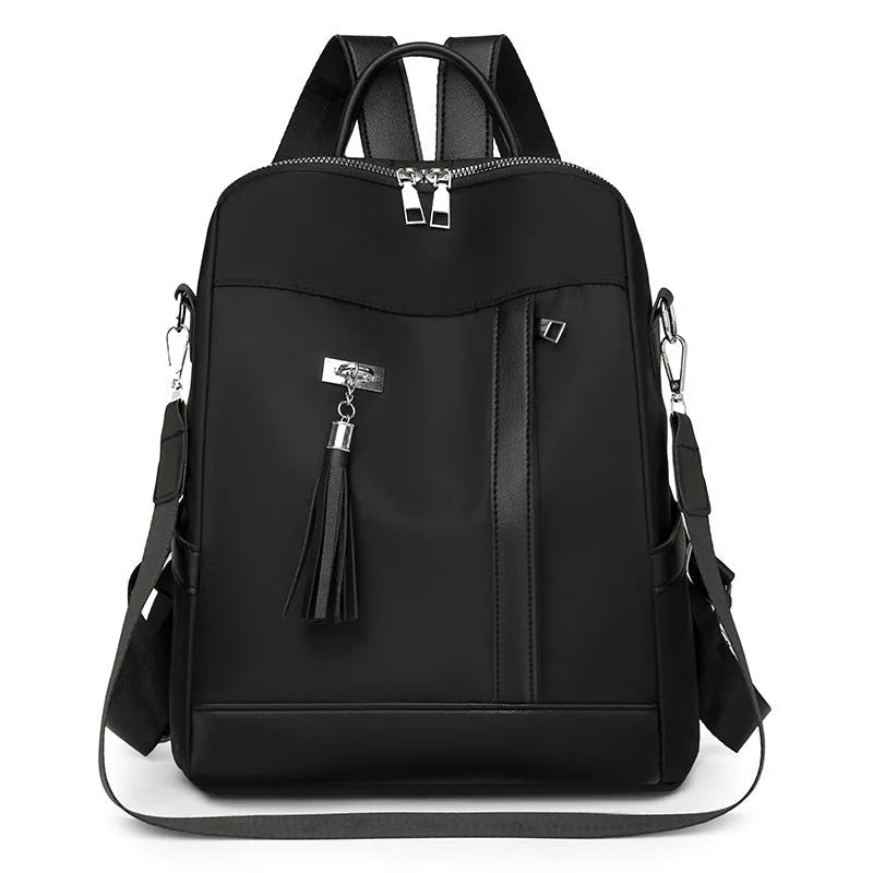 Large capacity simple commute backpack in black with three-dimensional pocket and soft PU material