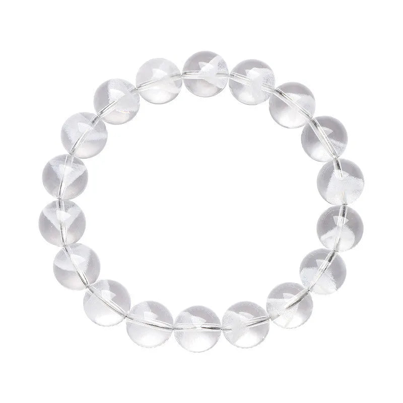 Women's white crystal pyramid ghost bracelet with Ruyi charm showing multiple bead size options