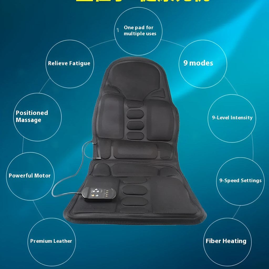 Black heating massage mat seat cushion with infrared physiotherapy function