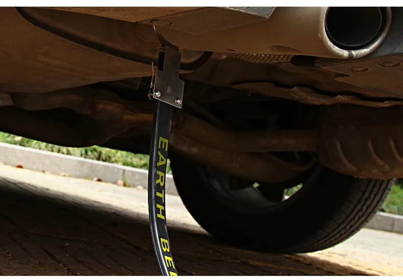 Black rubber and copper car electrostatic grounding belt, 370mm long, for anti-static protection.