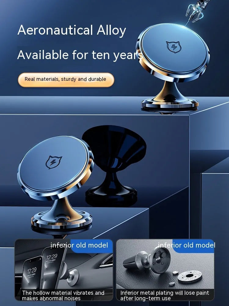 Magnetic car phone holder with alloy body and 4 N52 rubidium magnets, dazzling black finish, on dashboard