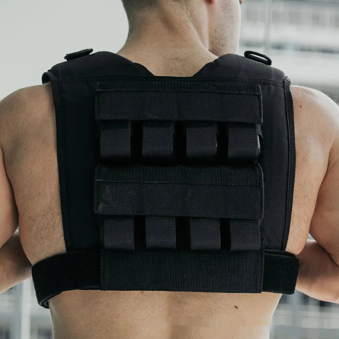 Black Oxford cloth adjustable weight vest for home gym and running with multiple weight options