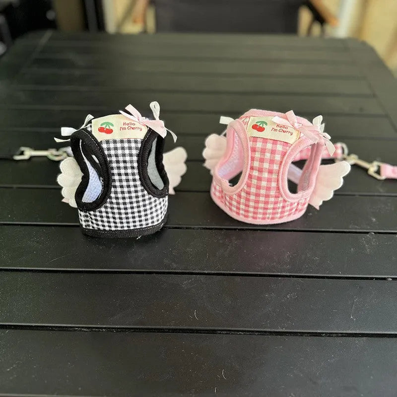 Cotton chest and back dog harness with hand holding rope for small dogs in pink or black