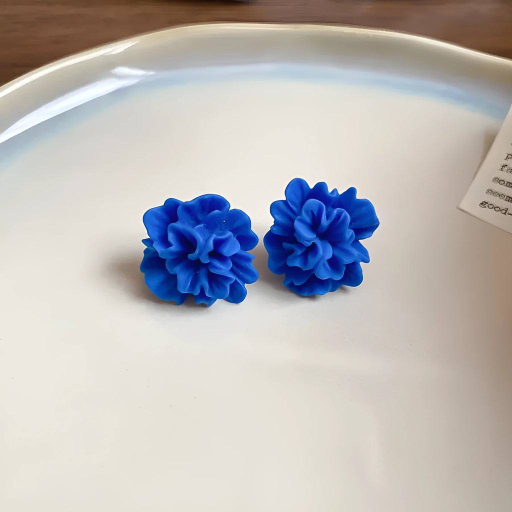 Women's geometric cloth earrings with round design elements in 30 Silver Needle-blue resin flower colour