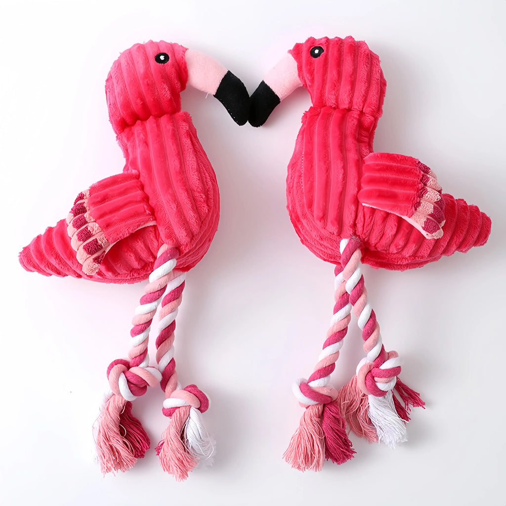 Pink corduroy animal-shaped squeaky plush toy for dogs