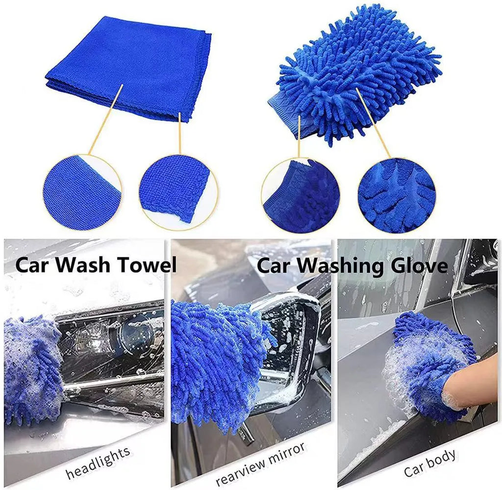 26-piece car wash brush kit including tire brush and cleaning tools in PP material, picture style colour