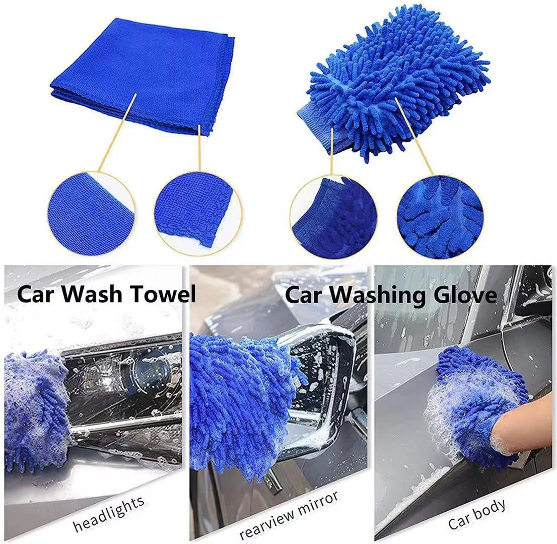 26-piece car wash brush kit including tire brush and cleaning tools in PP material, picture style colour