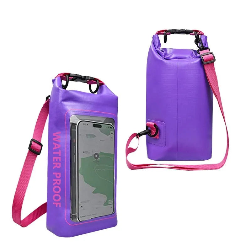PVC mesh waterproof crossbody sports dry bag shown in army green colour, suitable for beach and swimming.