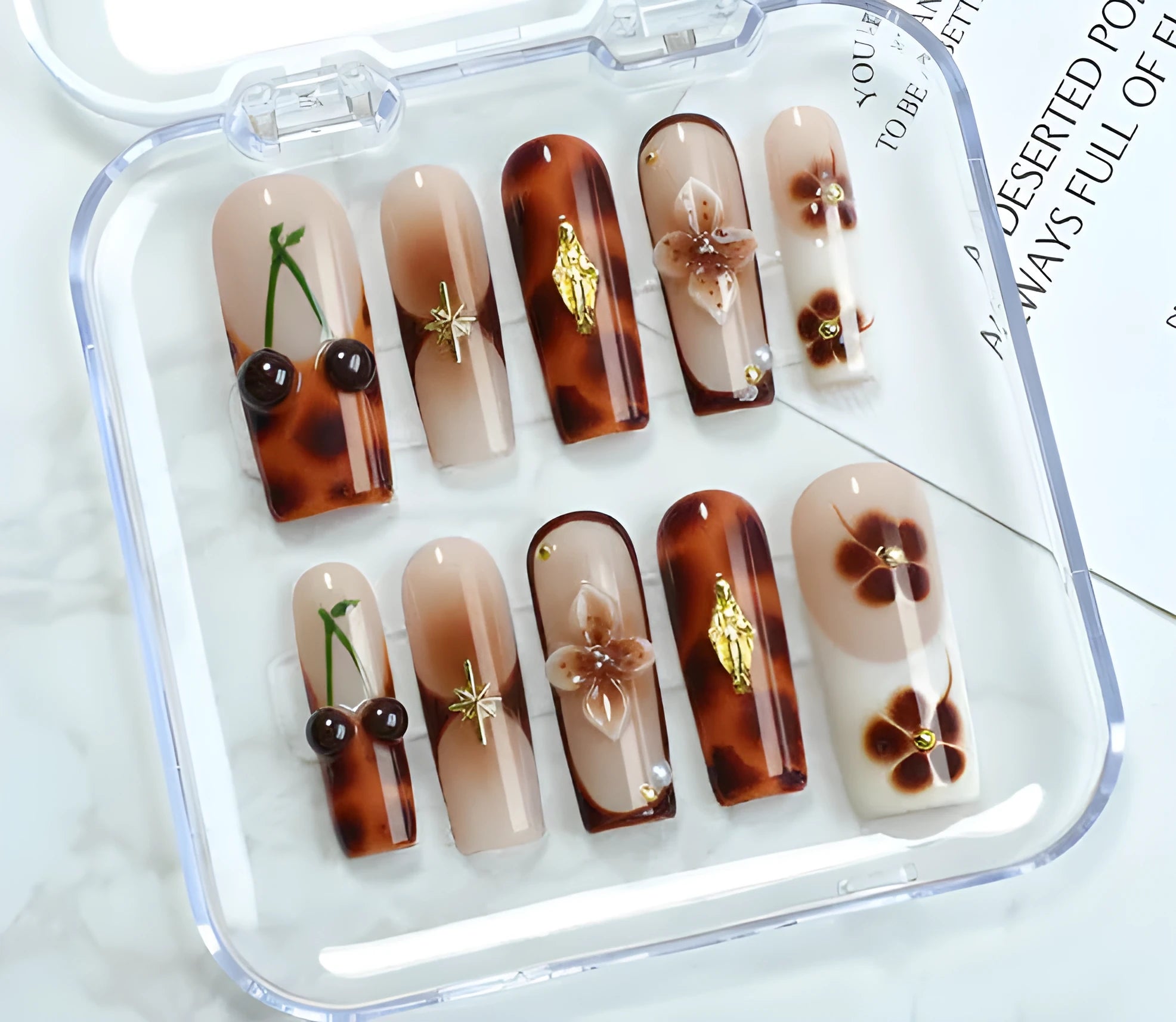Wearable nail patches Heavy Industry Love design in jelly glue set with rubbing strip, S/M/L code, OPP bag packaging