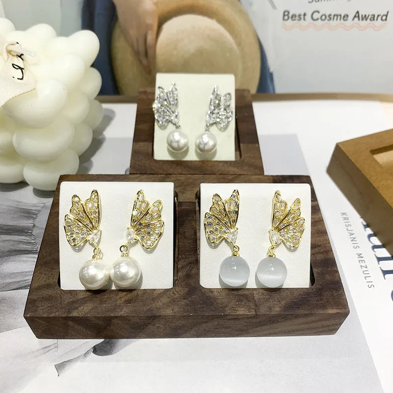 Fresh elegant minimalist women's high-end design earrings golden cats eye stone option