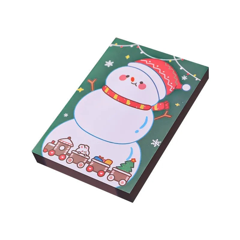 Set of cartoon Christmas sticky notes with 8 designs including Santa, Elf, Reindeer, and Snowman on a white background