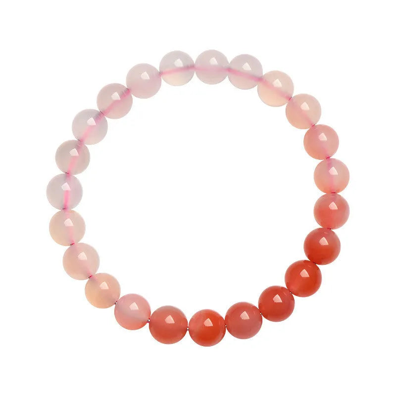 Natural gradient Yanyuan agate bracelet with geometric beads in a salt source colour, shown with size options.