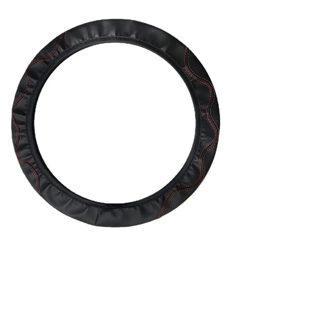 Elastic PU leather steering wheel cover with corrugated texture in multiple colour options.